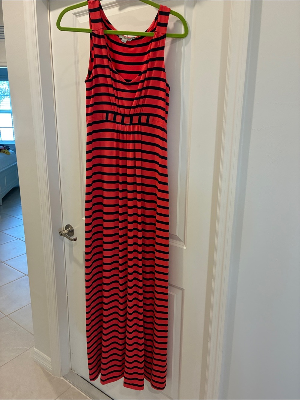 Boden Striped Maxi Tank Dress in Coral and Black